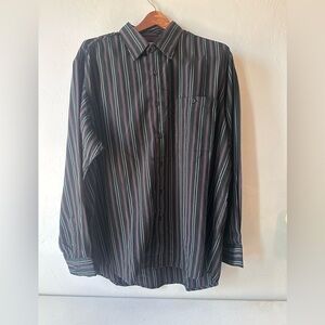 R&RCasual Men's Black Striped Long-Sleeve Button-Up Shirt Size XL